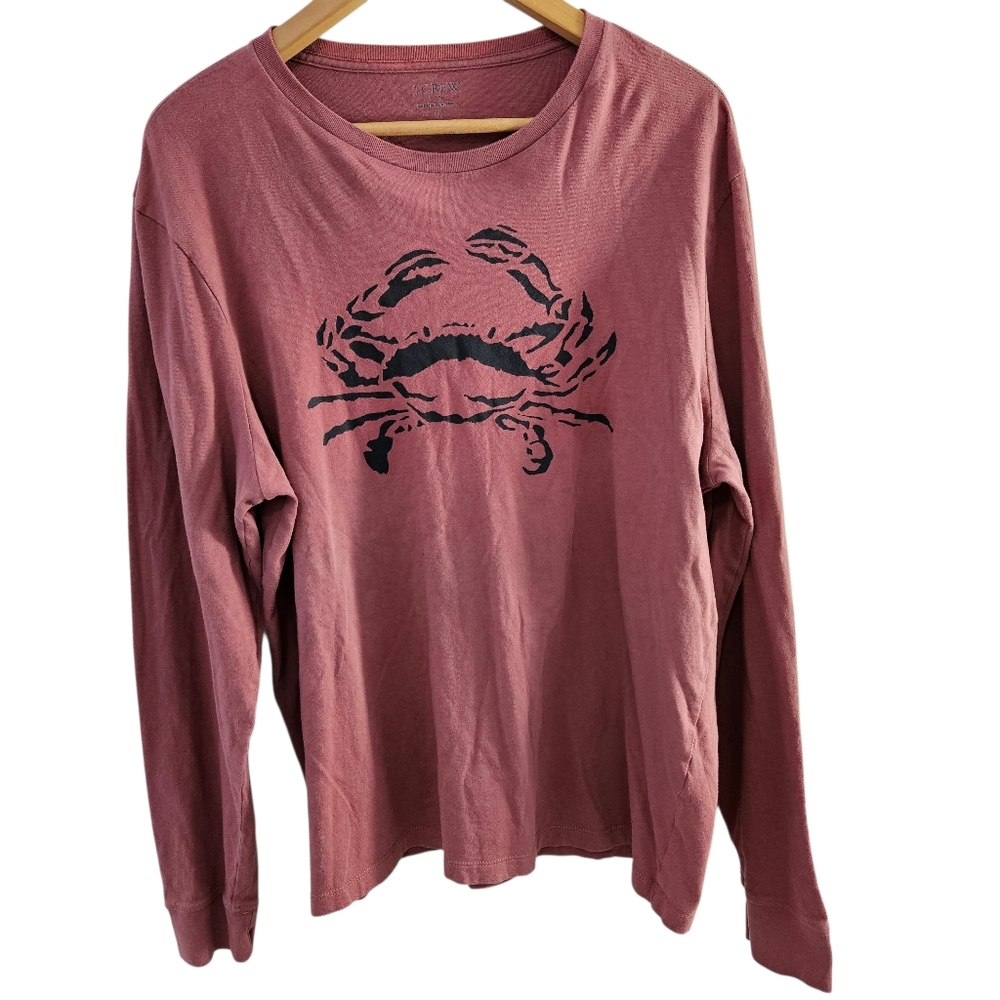 J.Crew Factory Mens Faded Blue Crab Long Sleeve Cotton Tee Unisex